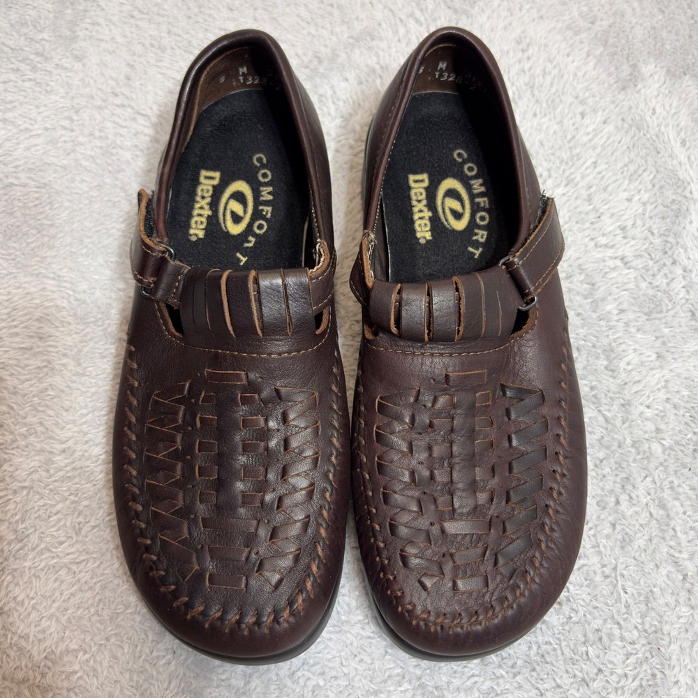 Dexter Loafers Women's 8M Brown Leather Woven Hook Loop Comfort Shoes T328-2